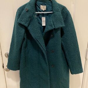 LOFT  Curly Funnel Neck Coat - Women’s Size Small NWT Emerald Forest